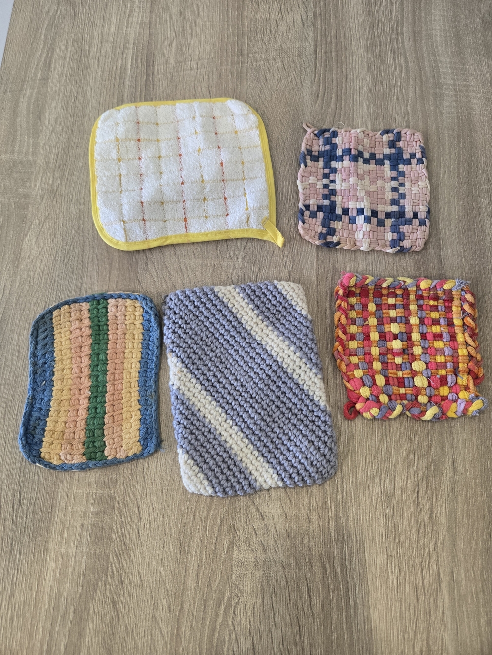 Vintage Handmade Woven Potholders Lot of 5 Cottagecore Kitchen Trivet Hotpad